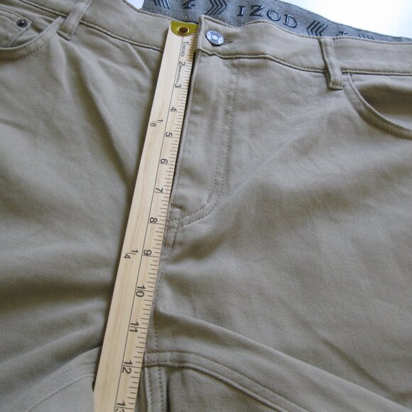 IZOD Jeans Men Ultraflex waistband Stretch Regular Fit Supersoft knit Denim Tan - Picture 12 of 15